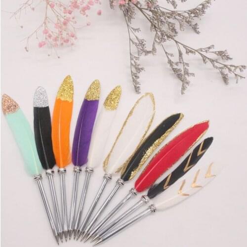 New! Exquisite Retro 10 Mini Feather Ballpoint Pen Set Signing Tool Gift Valentines Day Christmas Gift