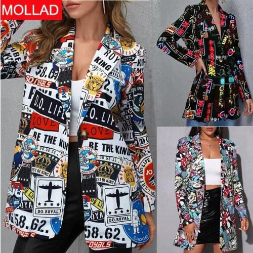 2021 Autumn New Europe and America Fashion Printing Womens Suit Jackets