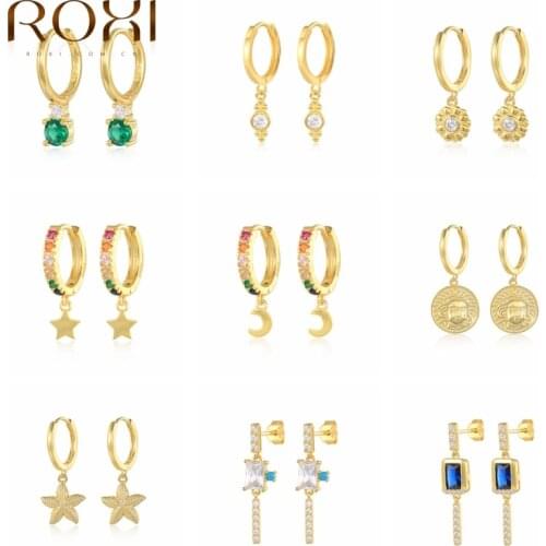 ROXI Charming Crystal Zircon Earrings For Women Geometric Earrings Ear Piercing Hoop Earrings Jewelry Drop Pendientes Plata 925