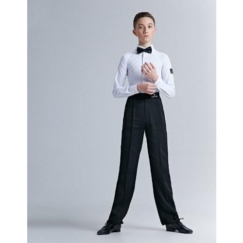 Boys' Latin Dance Competition Clothes White Shirts Black Trousers Suit Cha Cha Salsa Ballroom Dancing Wear Stage Costume VDB3233
