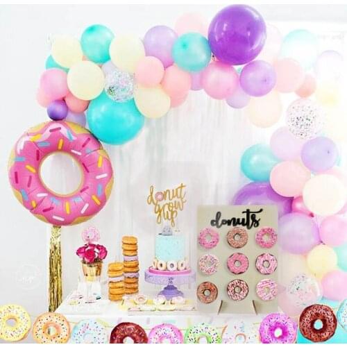 1set 40inch Donut Foil Balloon Fruit Ice Cream Disposable tableware Banners Plate Birthday Party Decoration Kids Toys Supplies