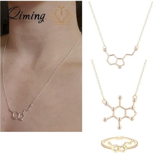 QIMING Caffeine Molecule Necklace For Women Chemistry Pendant Geometric DNA Minimalist Jewelry fashion Necklaces Girls Gift