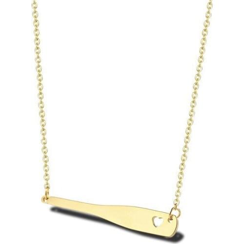 RIR Gold Color Baseball Pendant Necklace Hollow Heart Baseball Bat Bar Chain Necklace For Sport Women Men Jewelry