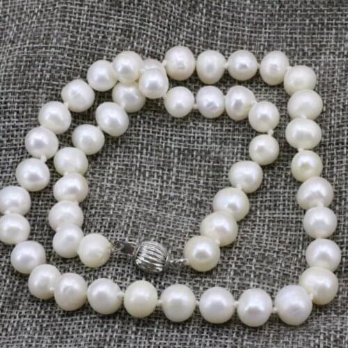 Natural freshwater pearl cultured white beads necklace 8-9mm fashion statement women clavicle chain choker jewelry 18inch B3232