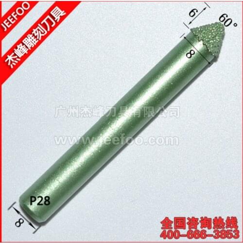 P28-8*6*60degree V Shape Engraving Bit CNC Grinding Diamond Stone Router Bits Milling Cutter for Engraving 3D Letter Carving