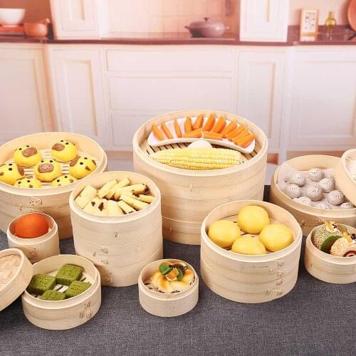 Bamboo Steamer With Cover Set Cooker Steam Basket Cooking Kitchen Tools For Dim Sum Dumpling Snack Vegetable Egg Fish Rice