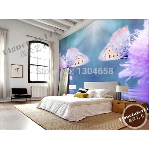 Custom photo wallpaper fantasy pink butterfly on the flowers for the living room TV setting wall vinyl wallpaper Papel de parede