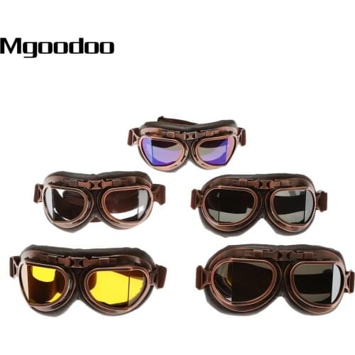 Retro Motorcycle Goggles Glasses Vintage Motor Classic Goggles for Pilot Steampunk ATV Bike Copper Helmet UV Protection