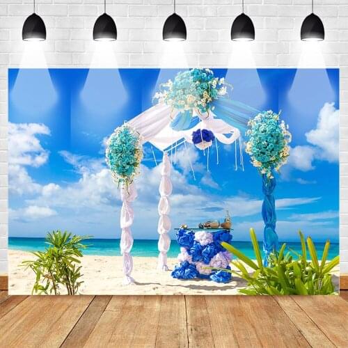 Sea Beach Romantic Wedding Background Photocall Boda Summer Holiday Blue Sky Cloud Sunshiny Backdrop Wedding Party Decoration