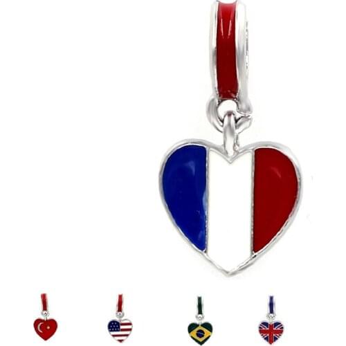 RU/FR/GB/US/TR/BR/ES National flag Pendant Charms Beads fit Original Pandora Charms Silver Bracelet DIY Women Jewelry