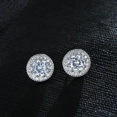 REETI 925 Sterling Silver Round 3A Zircon Crystal Fashion Stud Earrings For Women Wedding Jewelry