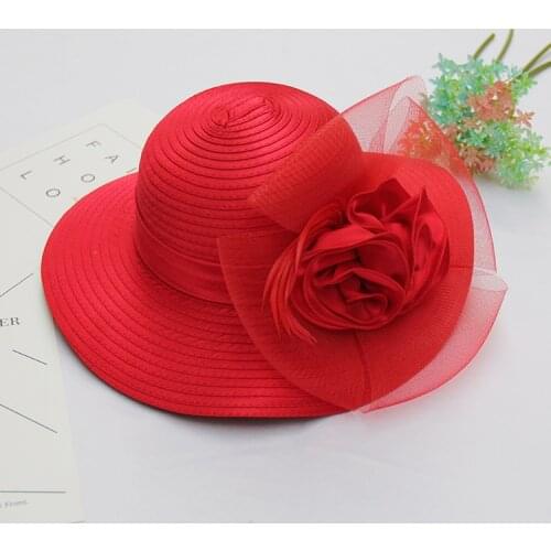 Lady Summer Fedoras Hat Wide Brim Girls British Style Fashionable Flower Sun Cap Childrens Sunscreen Hat Sunshade Cap B-8736