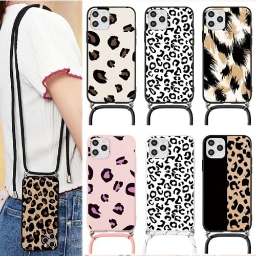 Fashion Leopard Print Strap Cord Chain Phone Case For iPhone 11 12Pro Max XS XR X 8 7 6S Plus SE2 Necklace Lanyard Silicon Cover