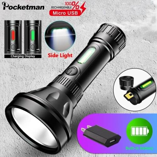 Super Strong Light Long-Range LED Flashlight With COB Side Light Multi-Function Lamp USB Charge Torch Lantern Fishing Camping