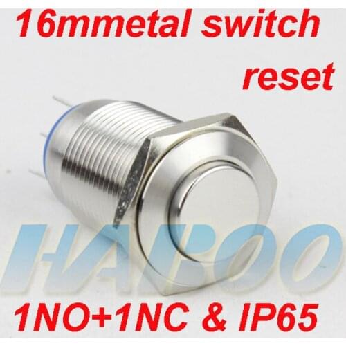High head dia.16mm momentary stainless steal push button switch anti-vandal 1NO+1NC metal push button switch shipping free