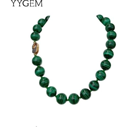 YYGEM Natural AAA Grade 16mm Green Malachite Round Smooth Gemstone Necklace 47Cm