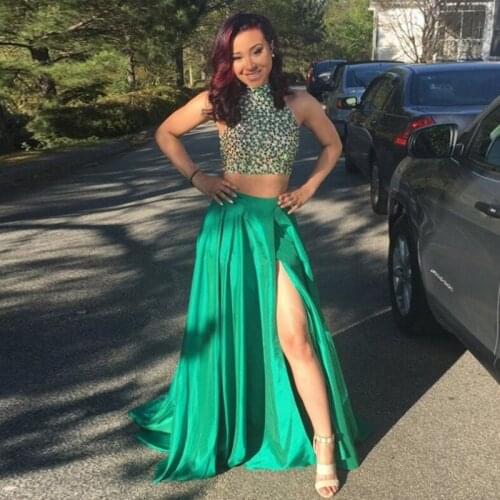 Green Maxi Skirt Sexy High Slit Chic Satin Long Skirt Satin Zipper Waistline Floor Length Women Custom Party Skirt Free Shipping