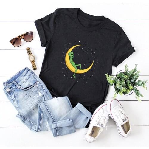 Woman Tshirt Summer Short Sleeve Top Tee Female T Shirt Casual T-shirt Woman Alien Space
