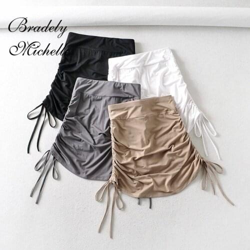 BRADELY MICHELLE Summer NEW Arrival Women Solid Color Folds Sexy Causal Pleated Mini Skirt Club Party Skinny Buttocks