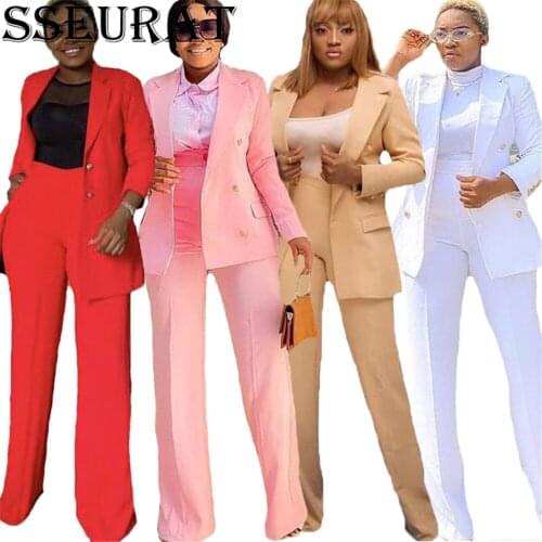 SSEURAT Women Two Pieces Set Elegant Office Ladies Long Sleeves Blazer Coat Trousers Suits Female Autumn African Work Wear