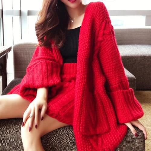 Women 2020 Autumn Winter Solid Color Knitted 3 Pieces Set Female Casual Warm Cardigan Coat+Camisole And Skirt Suit Outfits E242