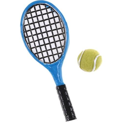 1set Doll Accessories 1:12 Miniature Children Garden Mini Tennis Racket & Ball Gift Doll House Baby Toys Gift
