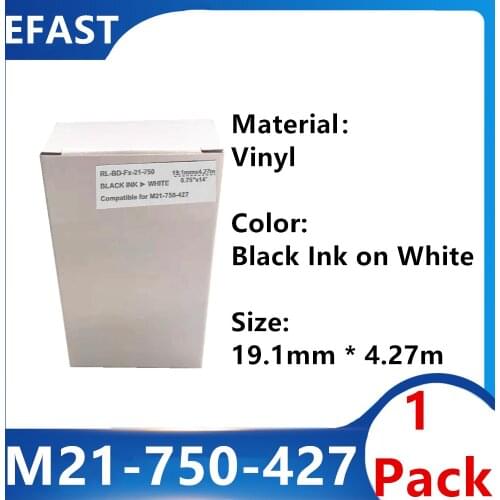 1 Pack M21 750 427 Vinyl Label Ribbon Black On White For BMP21 PLUS Printer Black On White M21-750-427 19.1mm * 4.27m