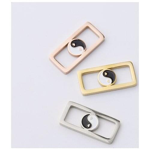 10pcs/lot Stainless Steel Rectangle Fashion Mirror Polished Tai Chi Pendant Connector Charms Findings Jewelry Making Accessories
