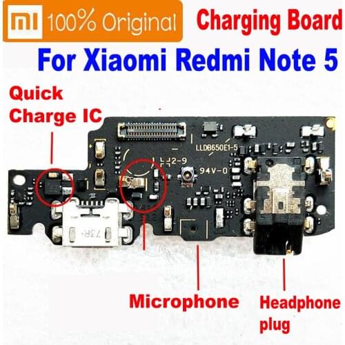 100% Original Quick Charging IC Port PCB Board USB Charge Plug Dock Connector with Microphone Flex Cable For Xiaomi Redmi Note 5