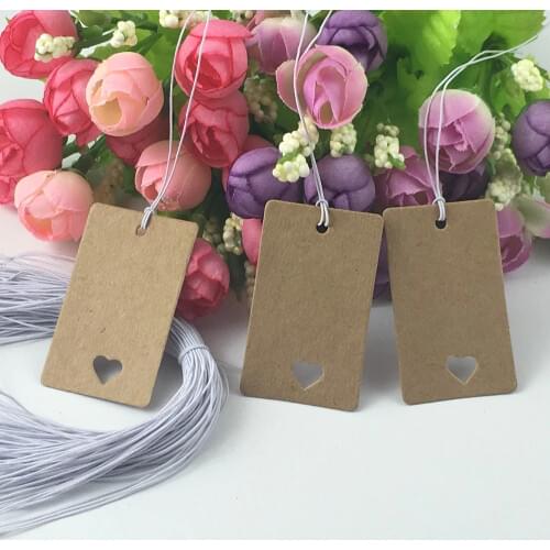 200pcs 5*3cm Kraft paper tags +200pcs strings for wedding mini paper label for DIY cute blank kraft tag gift labels price list
