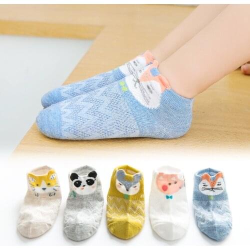 5 Pairs/bag Socks Glass Wire Mesh Breathable Boat Socks Boy and Girls Infant Cartoon Children Baby Socks Stealth Socks 2020 New