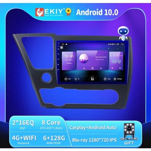 EKIY Car Multimedia For Honda Civic 9 2013 - 2016 Touch Screen Android 9.0 GPS Navigation Stereo Radio Video Player BT WIFI