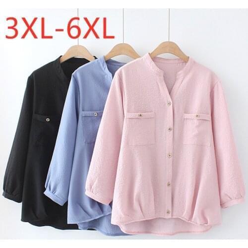 New 2021 Ladies Spring Autumn Plus Size Tops For Women Large Long Sleeve Loose Casual Cotton Linen Pocket Shirt 3XL 4XL 5XL 6XL
