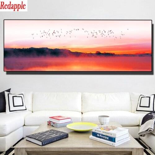 Large Diamond Painting Sunset and Lonely Bird Full Square round Drill Home Decoration seascape Embroidery Mosaic Needlework art
