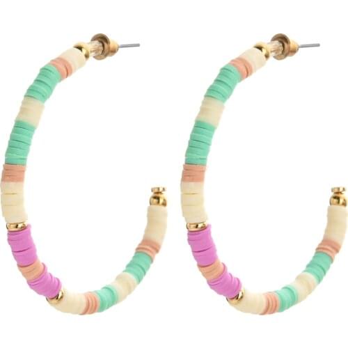 Handmade Boho Female Multicolor Big Hoop Earrings for Women Girls Colorful Polymer Clay Beach Jewelry Earrings Gifts