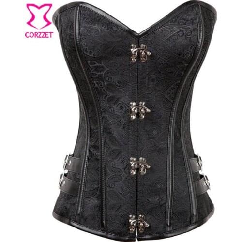 Black Brocade Sexy Corsets And Bustiers Gothic Corset Overbust Steampunk Clothing Corpetes Corseletes Burlesque Korset For Women
