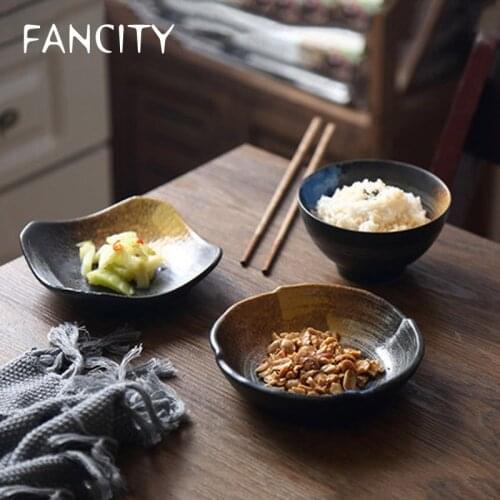 FANCITY Retro tableware personality Japanese dishes and dishes creative ceramic household appetizer dishes snack dishes pickles