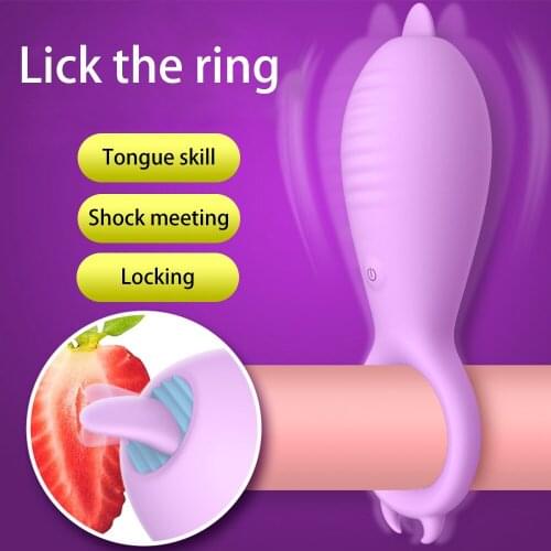 Penis Ring Delay Ejaculation Vibrator Strong Vibrating Men Cock Ring With Tongue Vibrating Clitoris Stimulate Sex Toys for Women