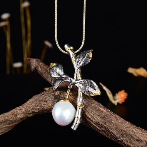 Retro Thai Silver Natural Pearl Baroque Shaped Beaded Item S925 Sterling Silver Pendant And Brooch Dual-use Creative Leaf Flower