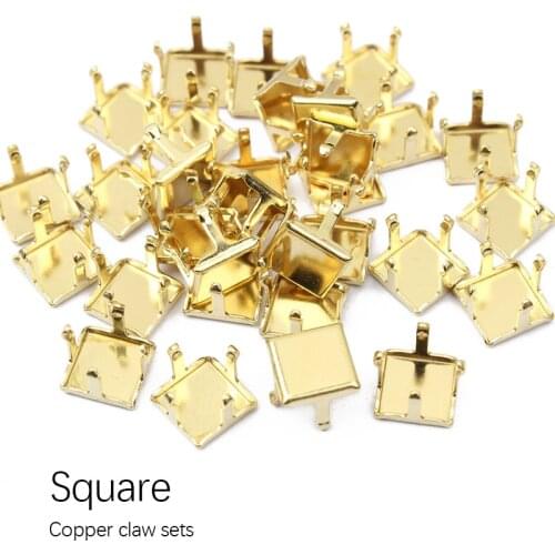 Square Empty Base Setting Gold plated Blank Claw For Holder jewels stone Stitch On Sew On Crystal Glass Rhinestones Clothes Deco