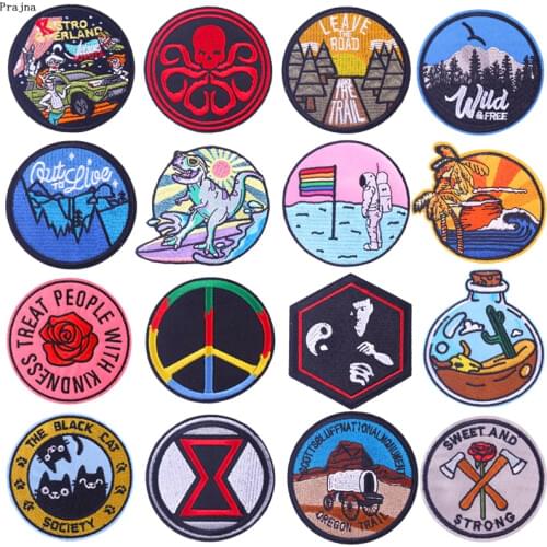Prajna Cartoon Round Patch Iron On Patches On Clothes Embroidered Patches For Clothing Badge Stripe On T-shirt DIY Cloth Appliqu