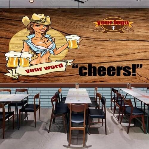 Custom Retro Beer Wood Board 3D Wall Paper Bar KTV Restaurant Industry Decor Mural Self-adhesive Wallpaper Papel De Parede 3d