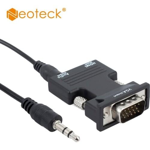 Neoteck HDMI TO VGA Converter With 3.5MM Jack 1080P 60Hz HDMI Female to VGA Male Converter Adapter Lead With 3.5mm Audio Cable