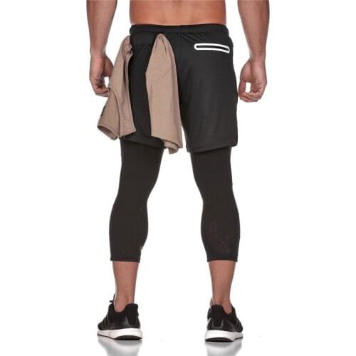 2021 New sport shorts Men Elastic Breathable Two Piece jogger sweatpants Gyms Ankle-Length Pants Quick-drying Men short Pants
