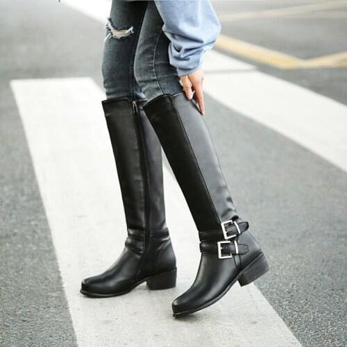 New Style Thick-Heeled Boots With Metal Fittings Extra-Large Belt Buckle Knee-Length Boots, Autumn And Winter Womens Boots 2021