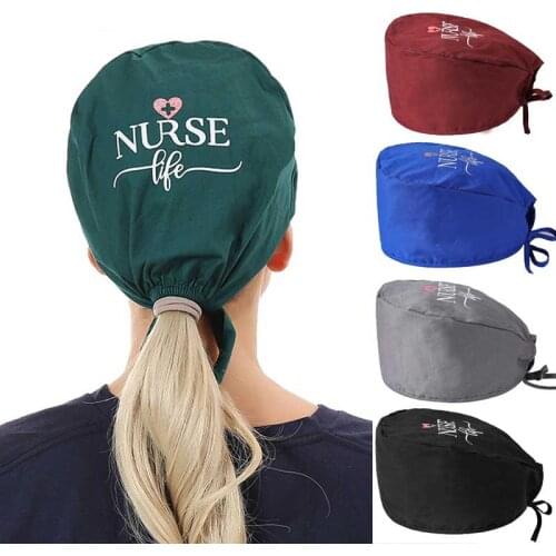 Letter Pattern Scrubs Hat Wholesale Fashion Breathable Scrub Cap Unisex Health Service Workers Adjustable Caps Nursing Hat