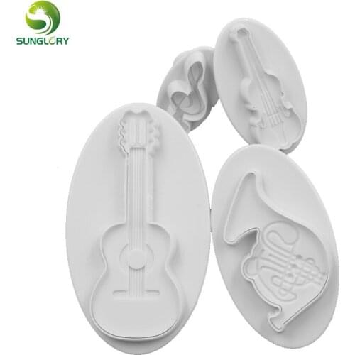 Plastic DIY 4PCS Musical Instruments Plunger Cutter Guitar Violin Fondant Cake Mold Cookie Cutter Cake Decorating Tools Bakeware