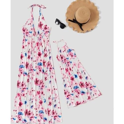 Mommy and Me Dress Clothes 2021 Summer Dress Floral Mother and Daughter Long Dress Backless Mom and Daughter Matching Outfits