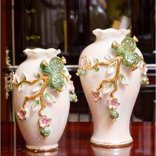 Relief Craft Vase Ceramic Flowerplant Pots Decorative Coffee Table Desktop Porcelain Ornament Living Room Decoration Home Decore