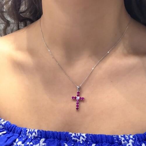 Ruby red Gold Model Silver Crucifix Cross Necklace